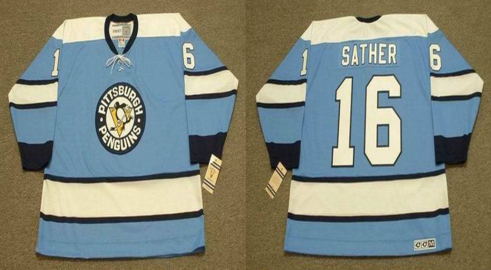 2019 Men Pittsburgh Penguins 16 Sather Light Blue CCM NHL jerseys